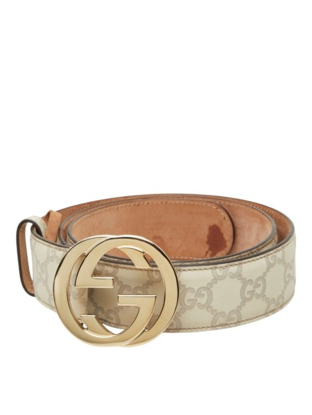 Gucci Guccissima Interlocking G 90/36 Ivory White Leather Belt